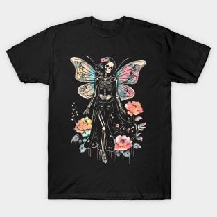 Goth Roses Butterfly Skeleton Fairy T-Shirt